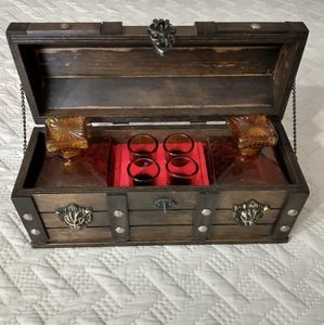 Vintage Decanter Set In Treasure Chest Holder